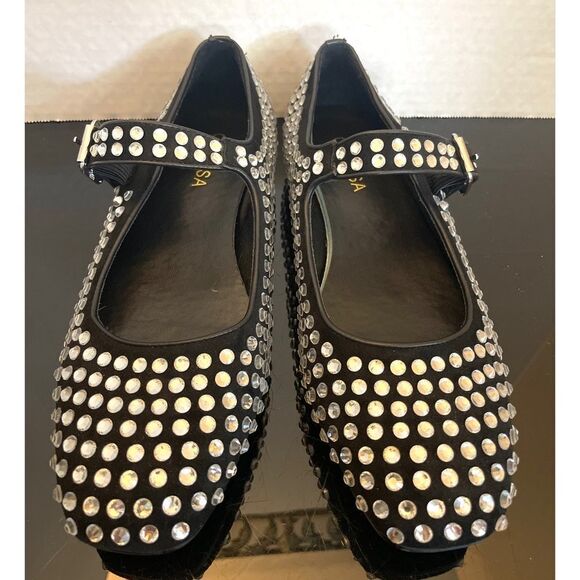 Olomisa Black Rhinestones Ballet Flats for Women Shoes SZ 9 Mary Jane Flats - Picture 3 of 12